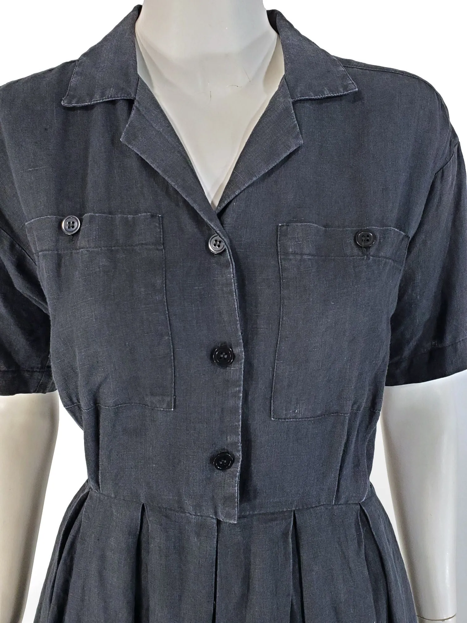 80s Linen Shirtwaist Dress With Pockets - sm, med