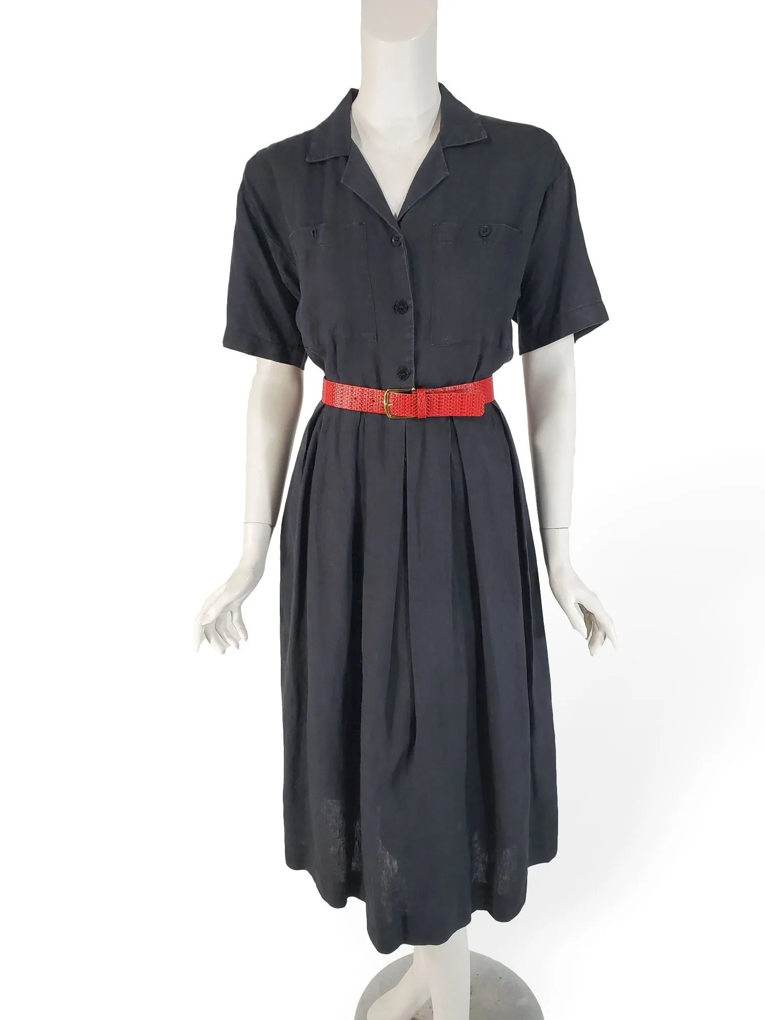 80s Linen Shirtwaist Dress With Pockets - sm, med