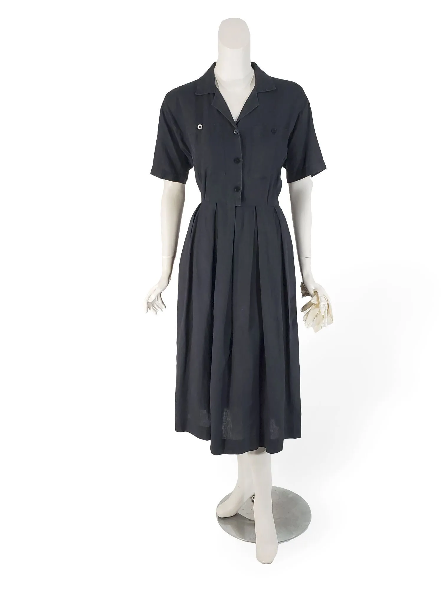 80s Linen Shirtwaist Dress With Pockets - sm, med