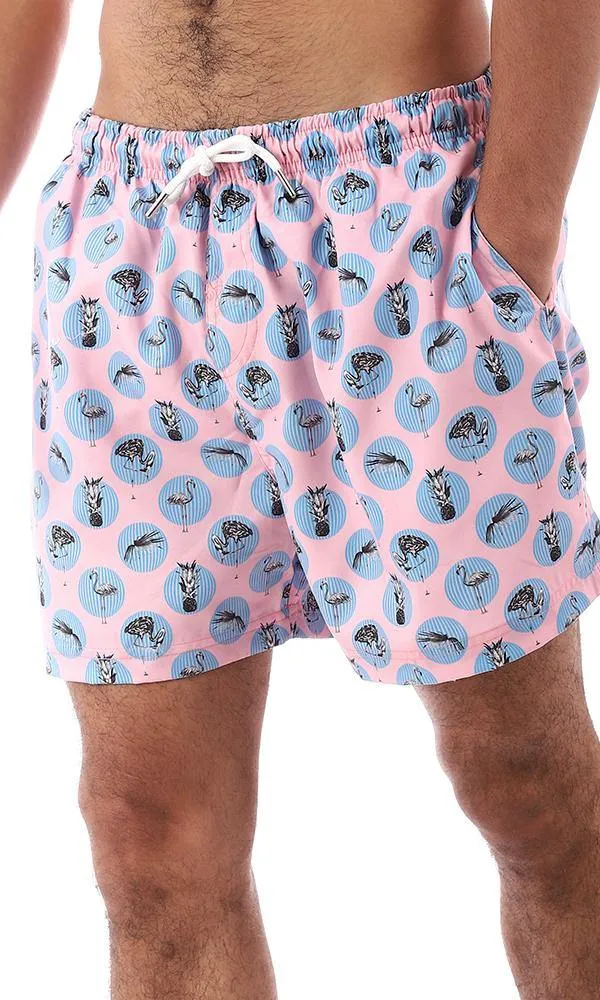 95594 Patterned Dark Pink & Light Blue Swim Shorts