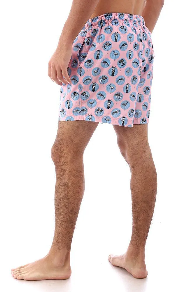 95594 Patterned Dark Pink & Light Blue Swim Shorts