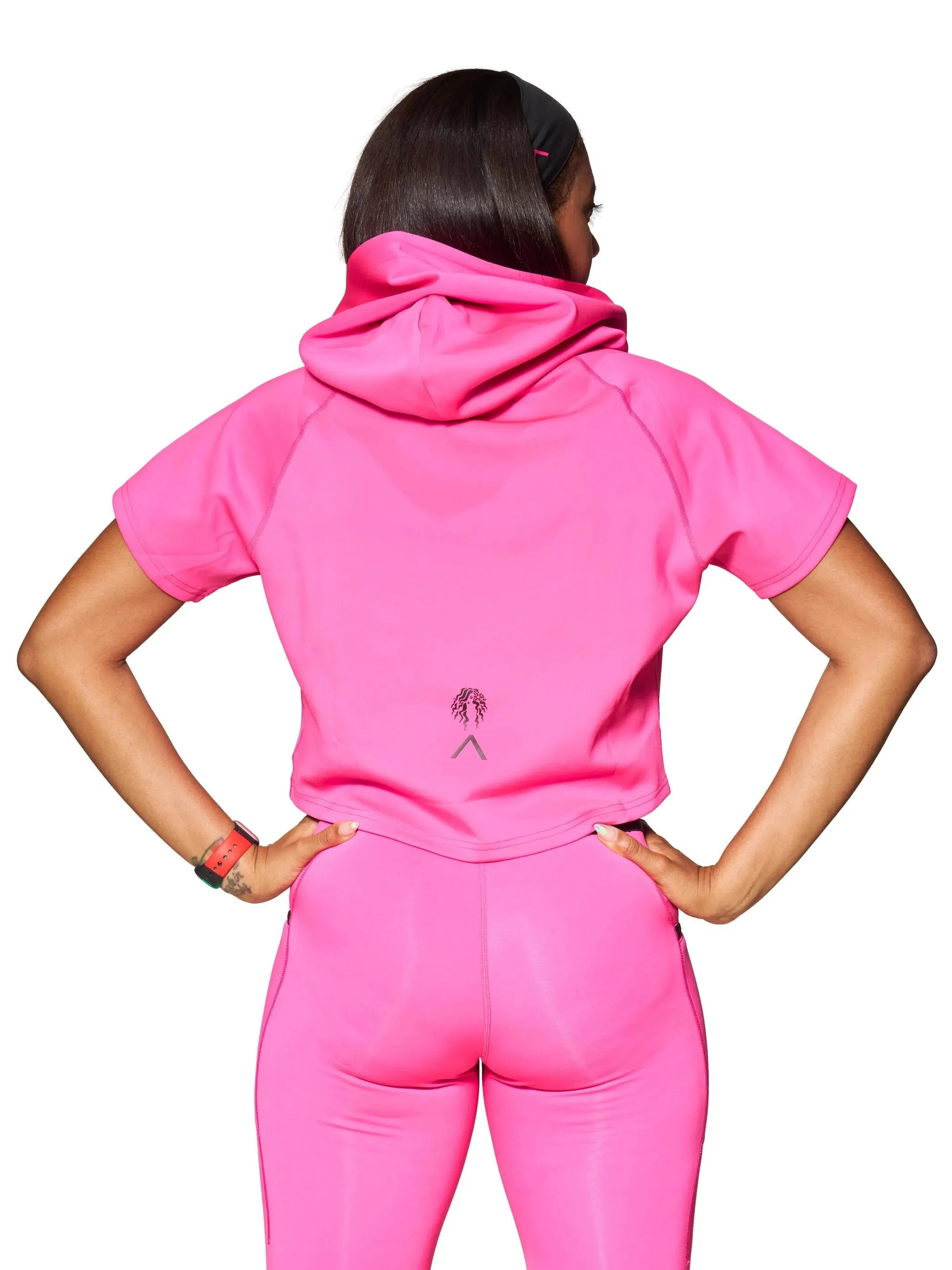 Actively Black x Mielle Pink Short Sleeve Crop Hoodie