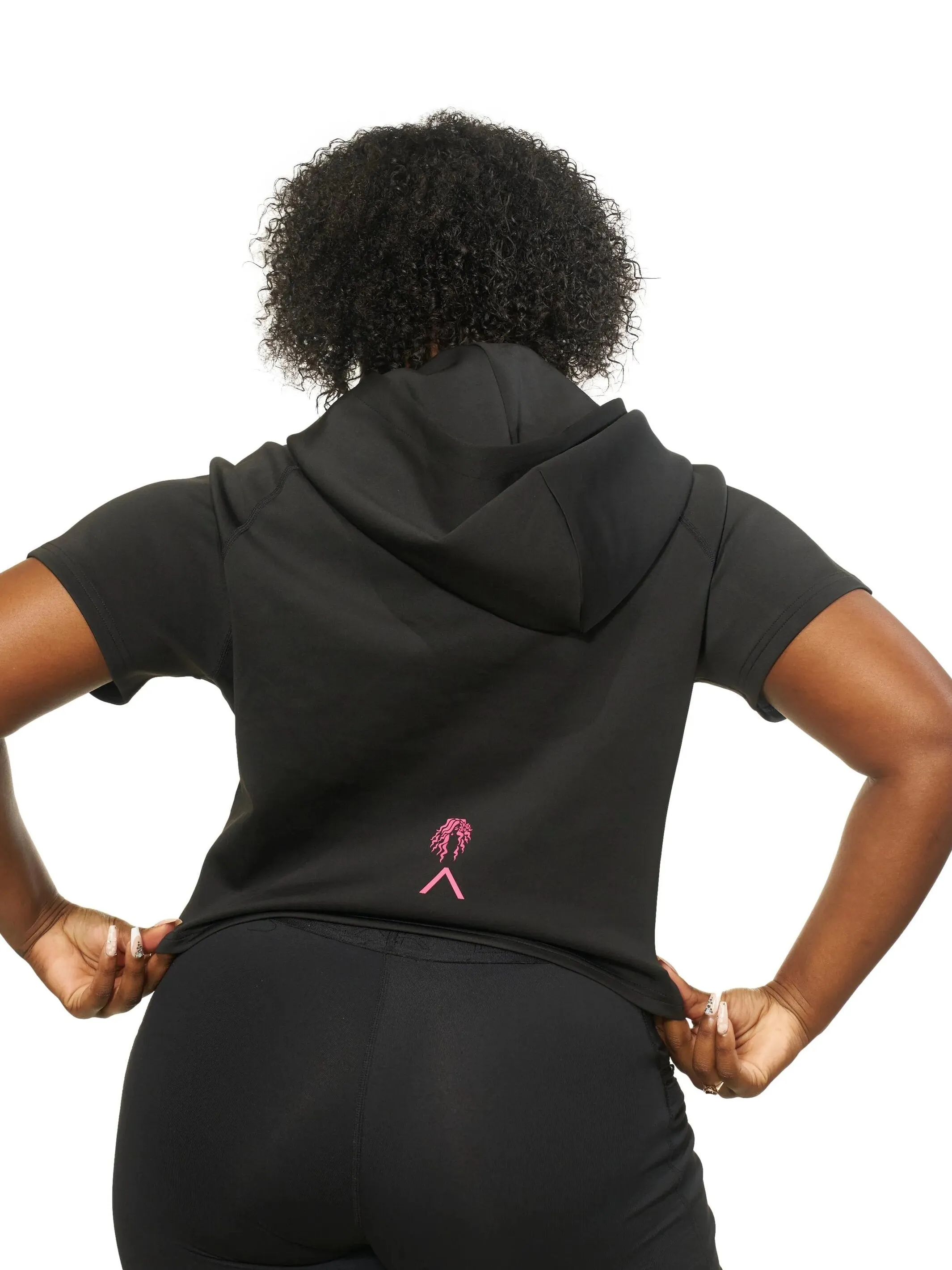 Actively Black x Mielle Pink Short Sleeve Crop Hoodie