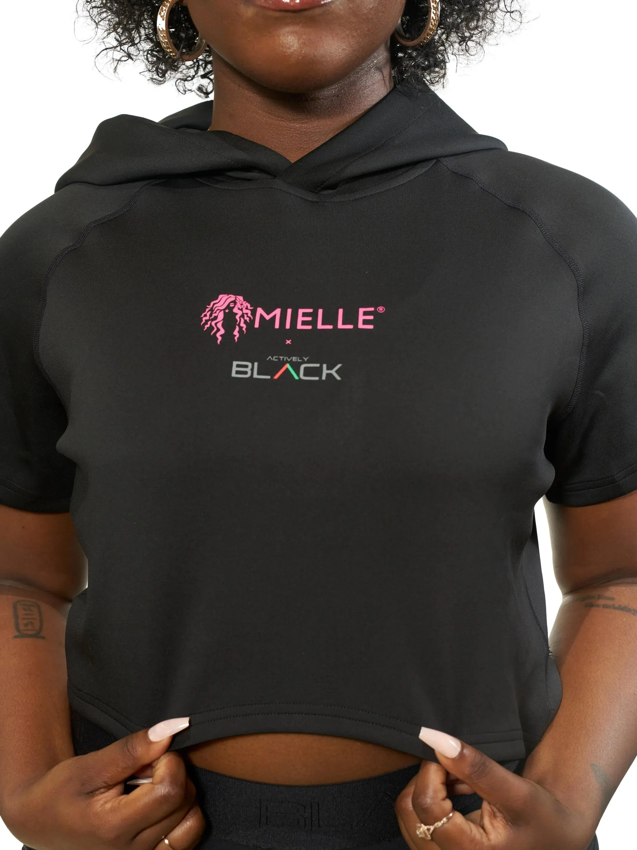 Actively Black x Mielle Pink Short Sleeve Crop Hoodie