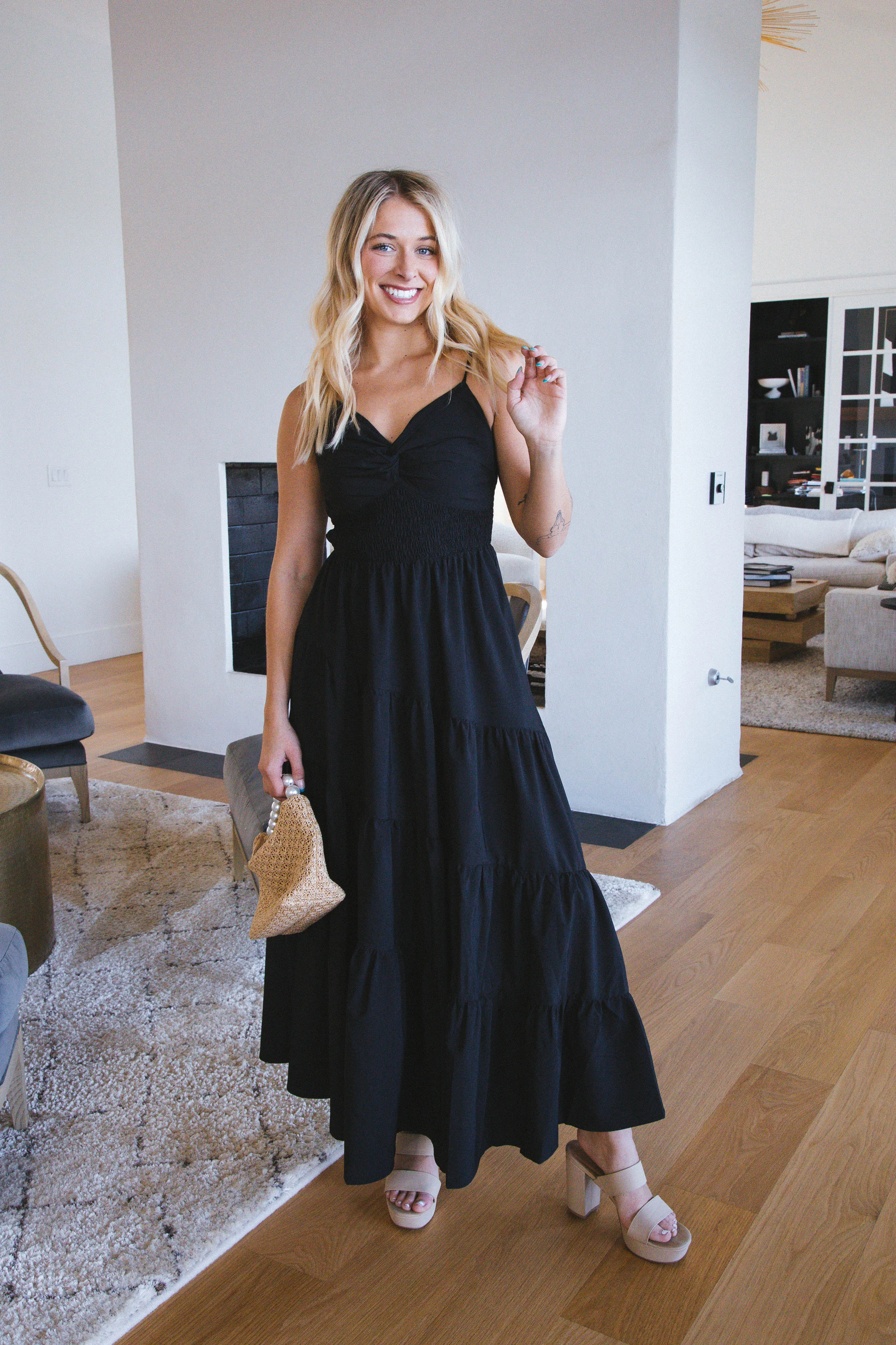 Adeline Twist Detail Maxi Dress, Black