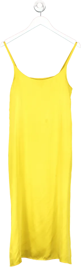 Asceno Yellow Silk Slip Dress With Side Slits UK S