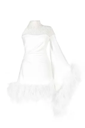 AURORA ASYMMETRIC DRAPED FEATHER DRESS