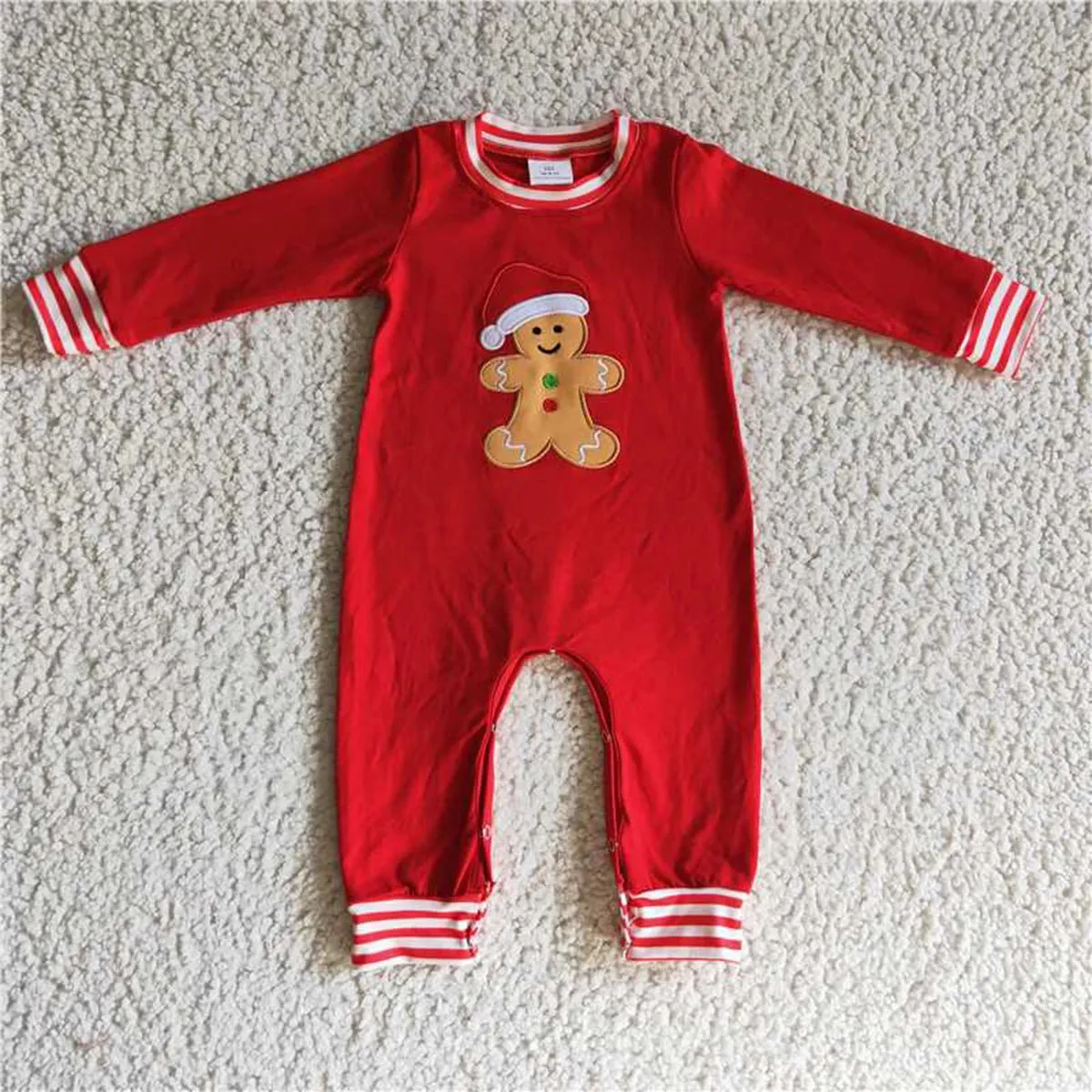 Baby Applique Romper - Christmas - Gingerbread Red Boys Stripe