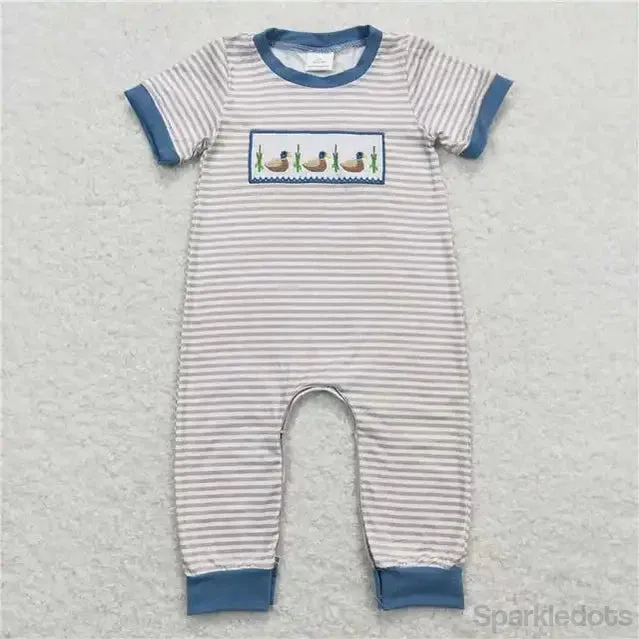 Baby Romper - Boys Applique - Ducks Western Blue Beige