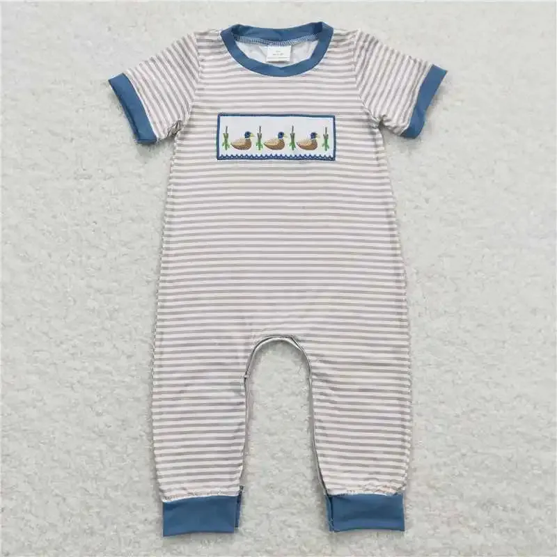 Baby Romper - Boys Applique - Ducks Western Blue Beige