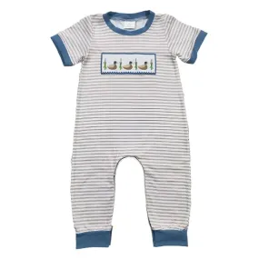 Baby Romper - Boys Applique - Ducks Western Blue Beige