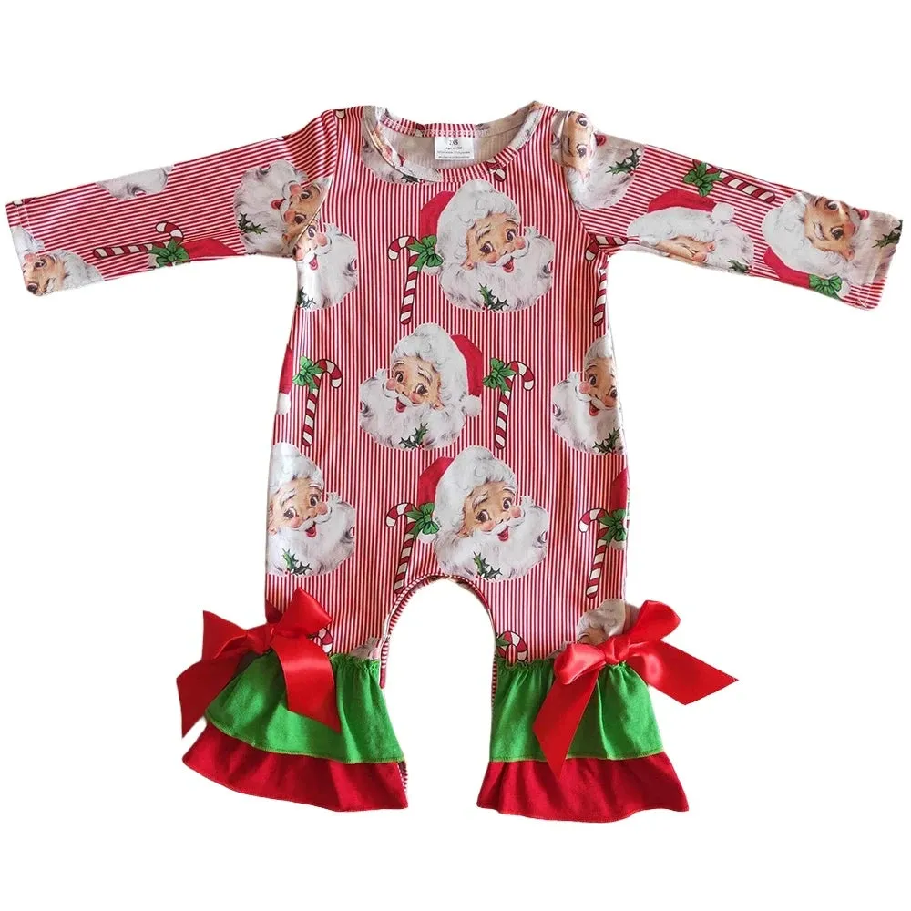 Baby Romper - Christmas - Santa Red & Green Girls Ruffle Bow