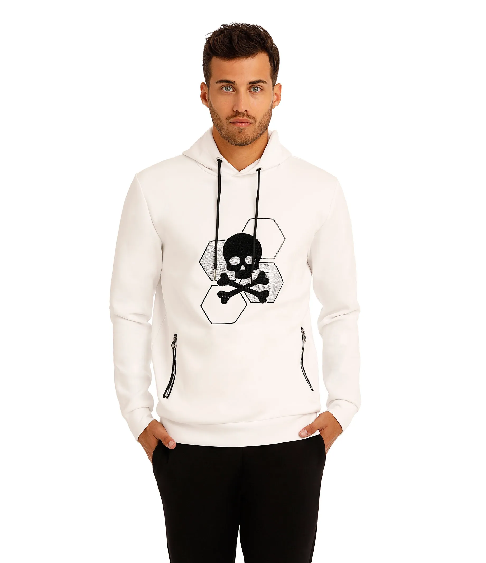 Bertigo Athletic Wear | Roger Crystalized Skull White Hoodie