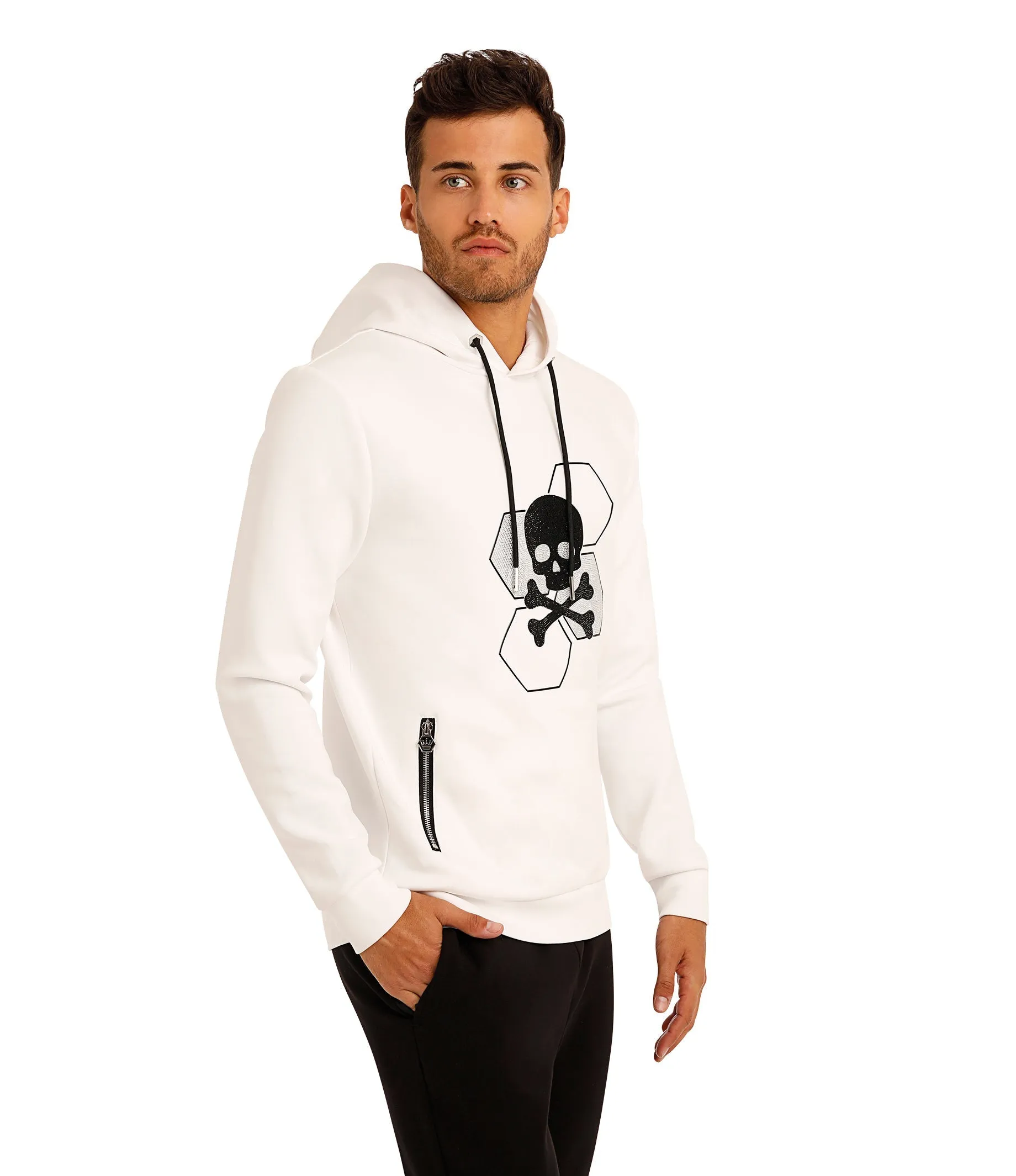 Bertigo Athletic Wear | Roger Crystalized Skull White Hoodie