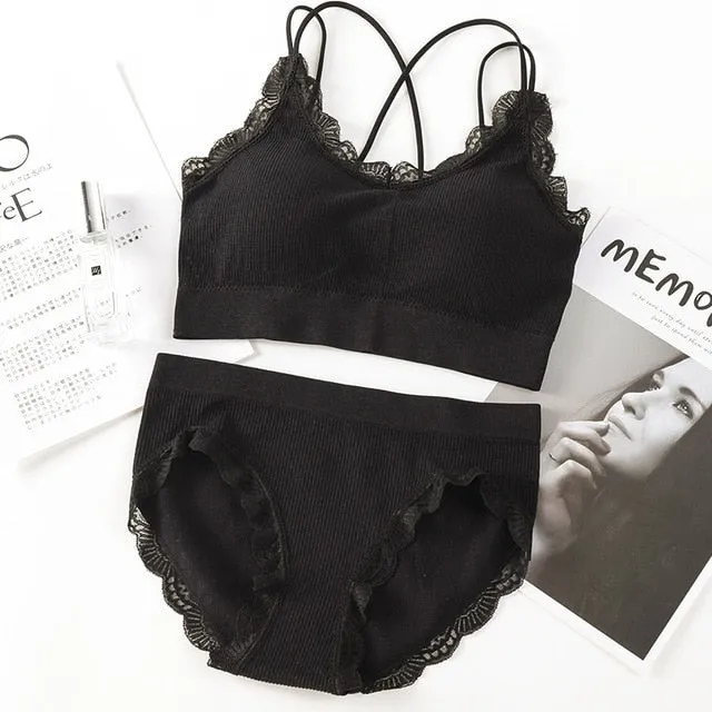 BlackTree Sexy Women Bra Panties Crop Top Set.