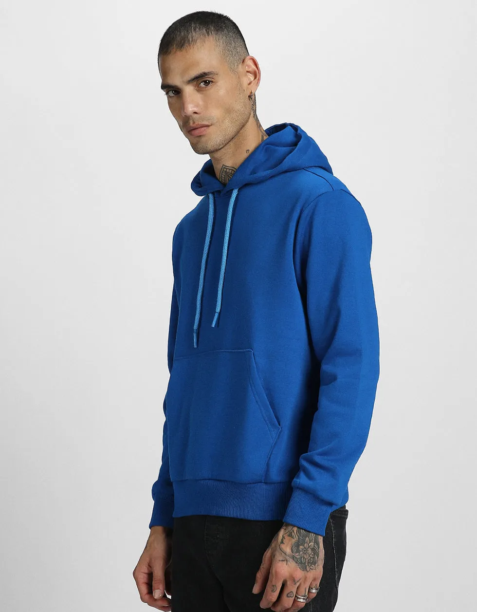 Blue Solid Regular Hoodie