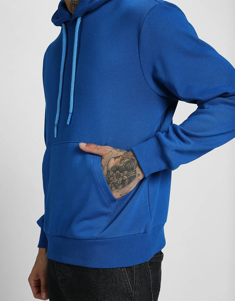 Blue Solid Regular Hoodie