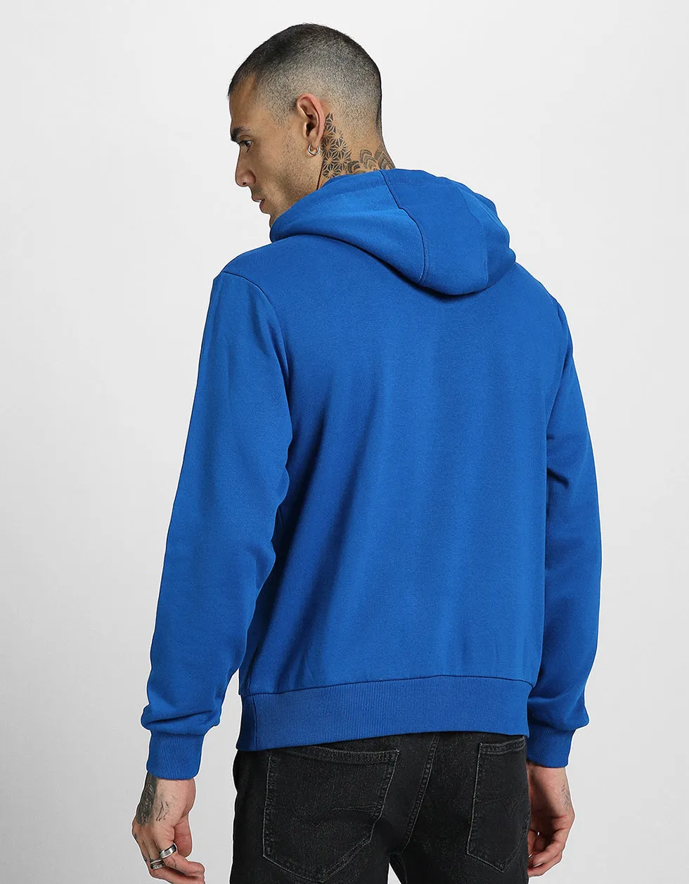 Blue Solid Regular Hoodie