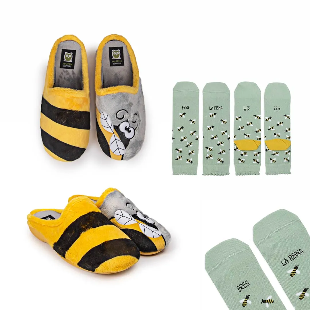 Calcetin "Eres la reina"   Slippers Abeja Amarillo