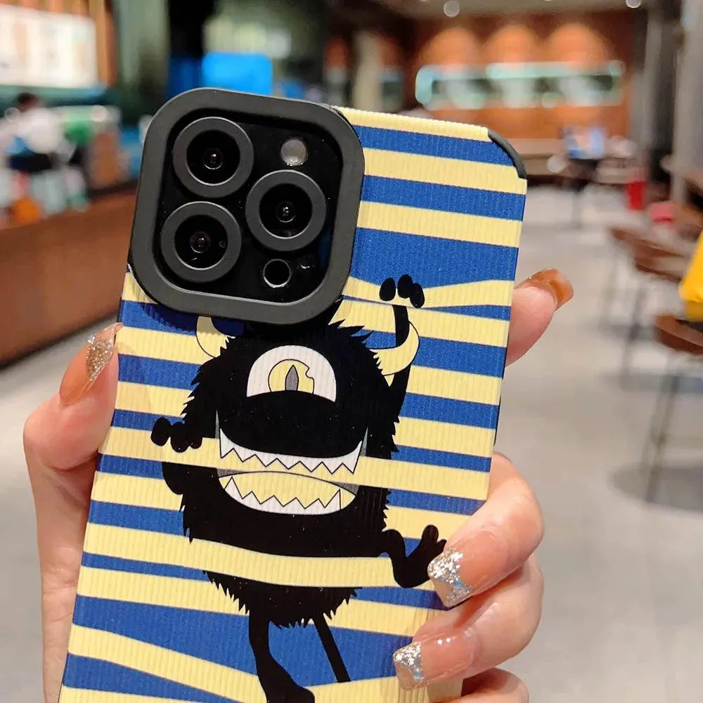 Creepy Monster Cute Phone Case For iPhone 15, 11, 12, 13, 14, Pro Max, 7, 8 Plus, SE, XS, X, and XR - Stripe Pattern