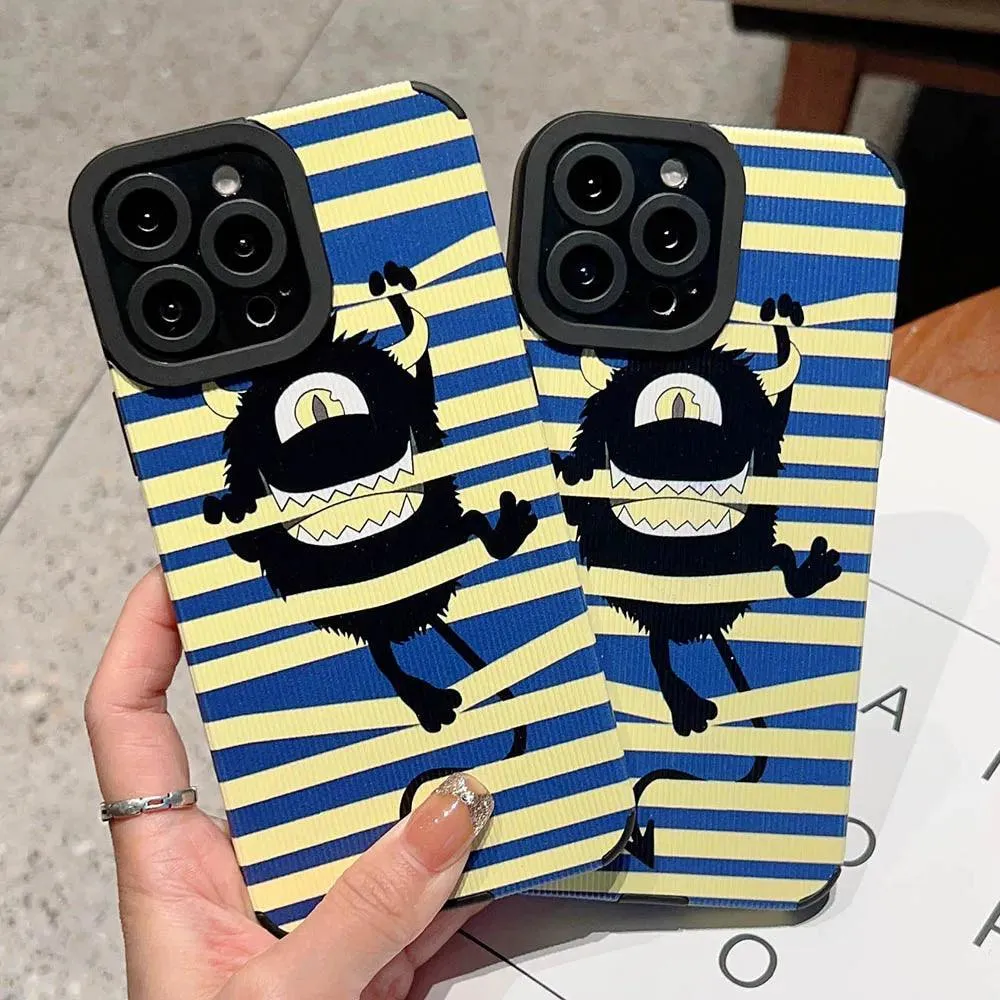 Creepy Monster Cute Phone Case For iPhone 15, 11, 12, 13, 14, Pro Max, 7, 8 Plus, SE, XS, X, and XR - Stripe Pattern