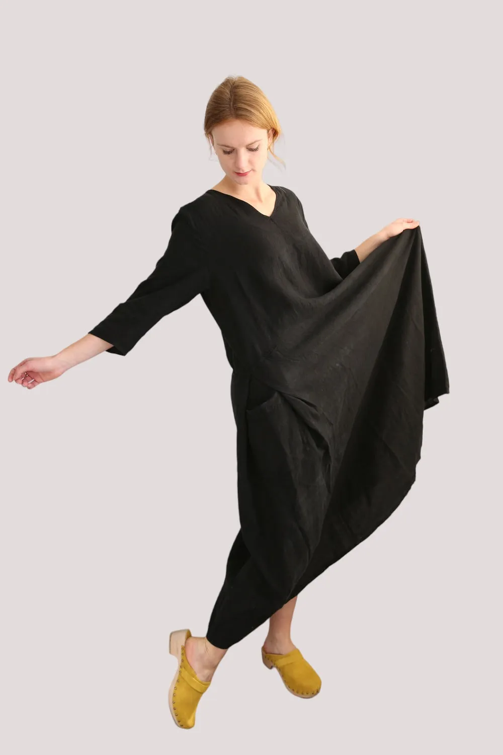 ELEMENTE CLEMENTE BLACK OYO LINEN DRESS