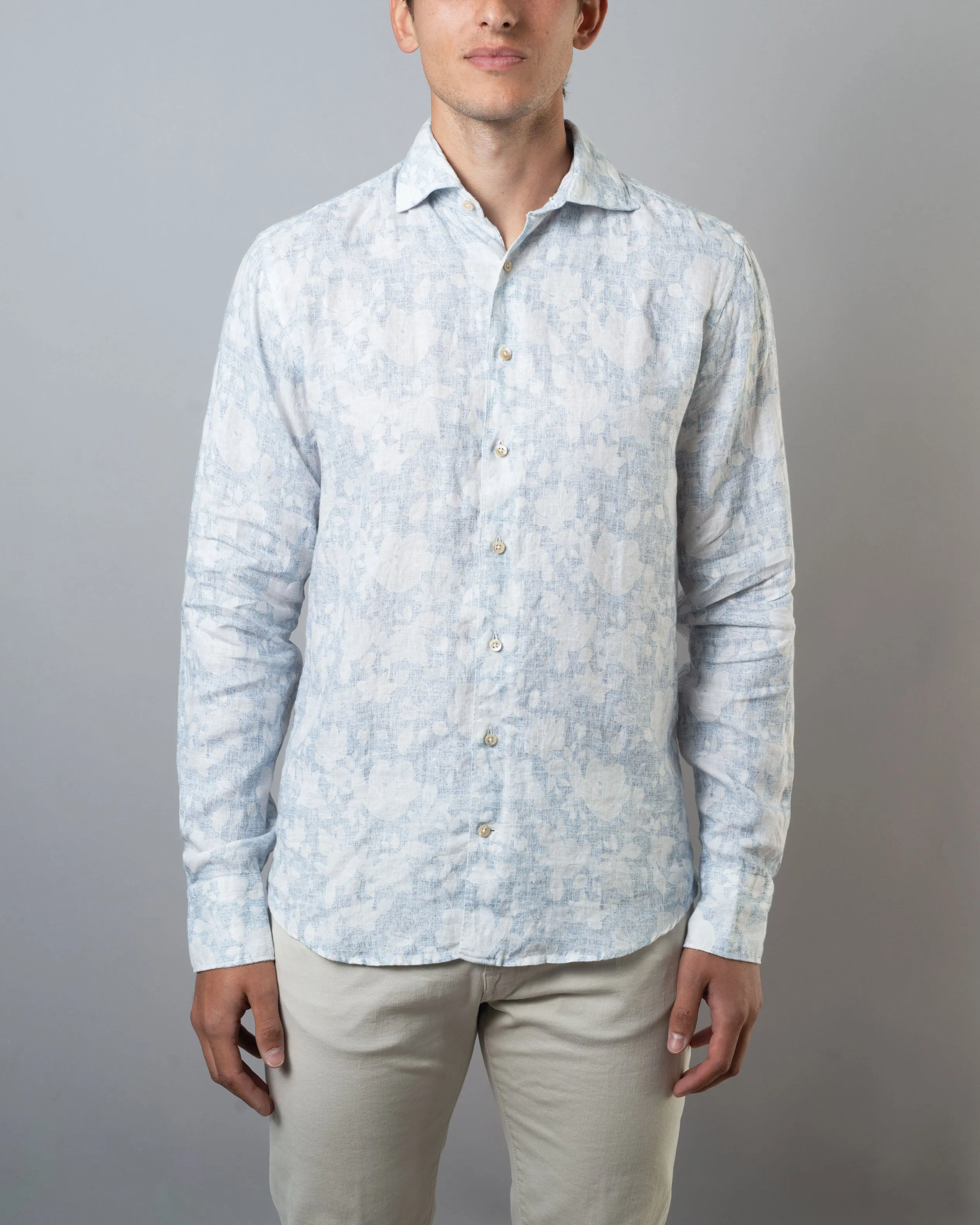 Fitted Body - Floral Print Linen Shirt