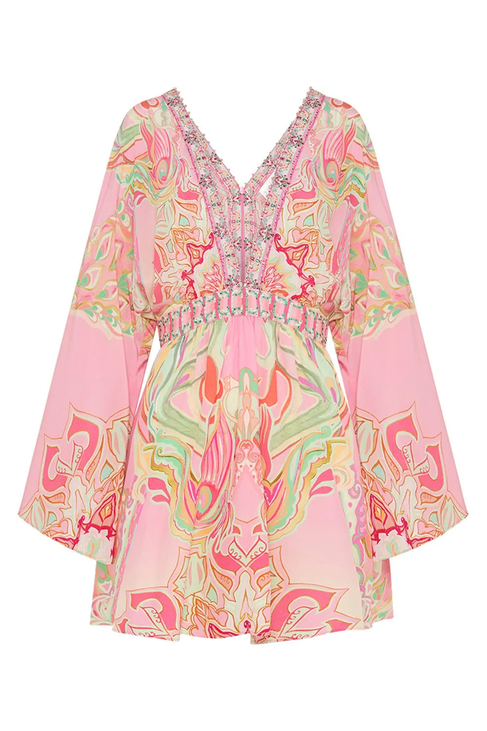 Gathered Kimono Mini Dress