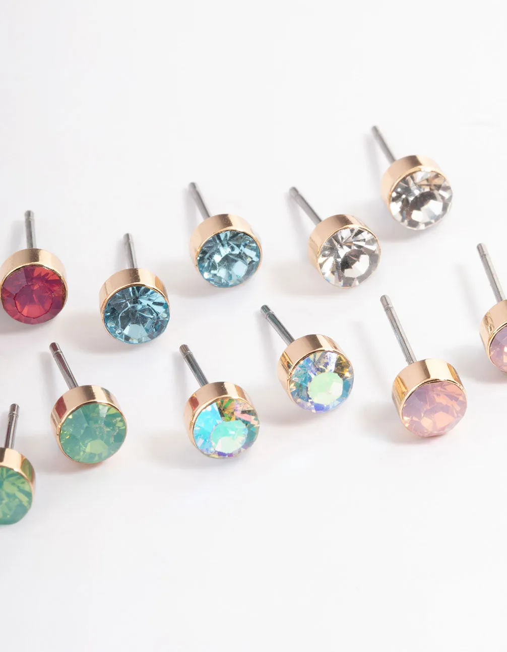 Gold Basic Mixed Stud Earrings 8-Pack