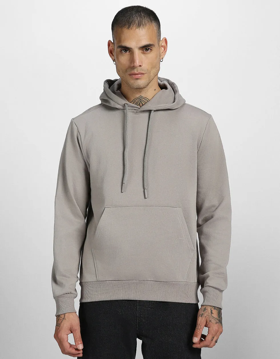 Grey Solid Regular Hoodie