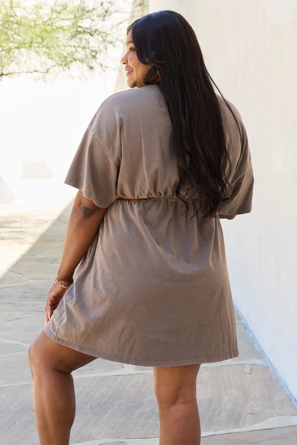 HEYSON Summer Field Cutout T-Shirt Dress in Taupe