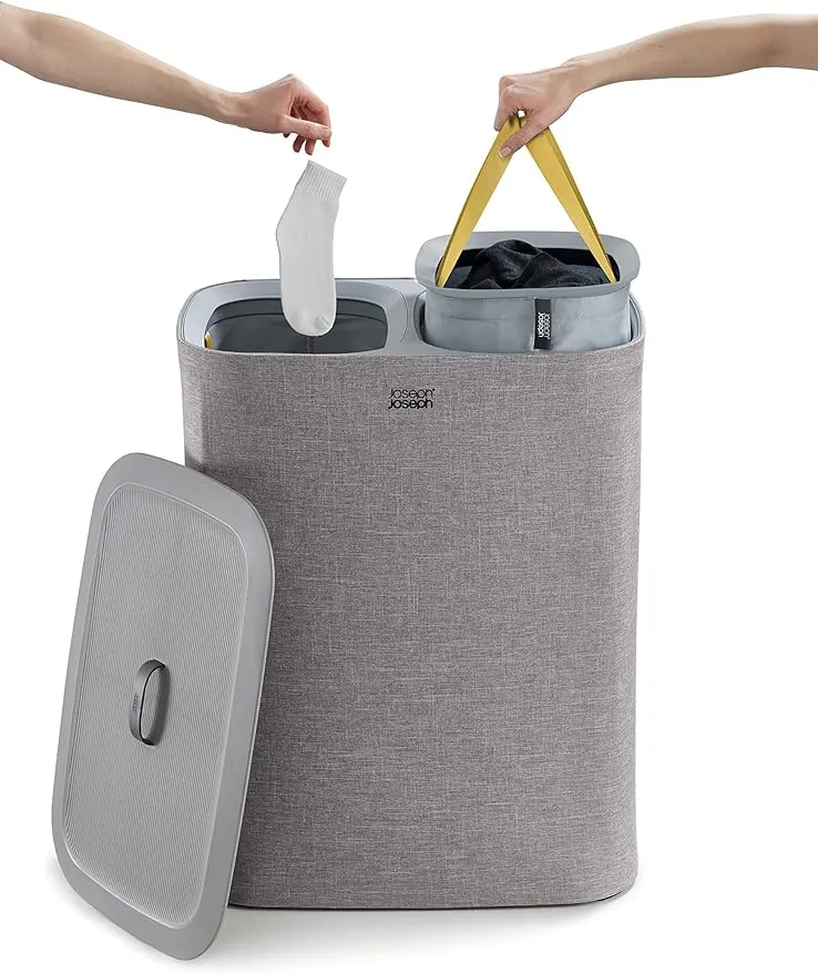 Joseph Tota Laundry Hamper Separation Basket with Lid - Grey 90-Liter 50003