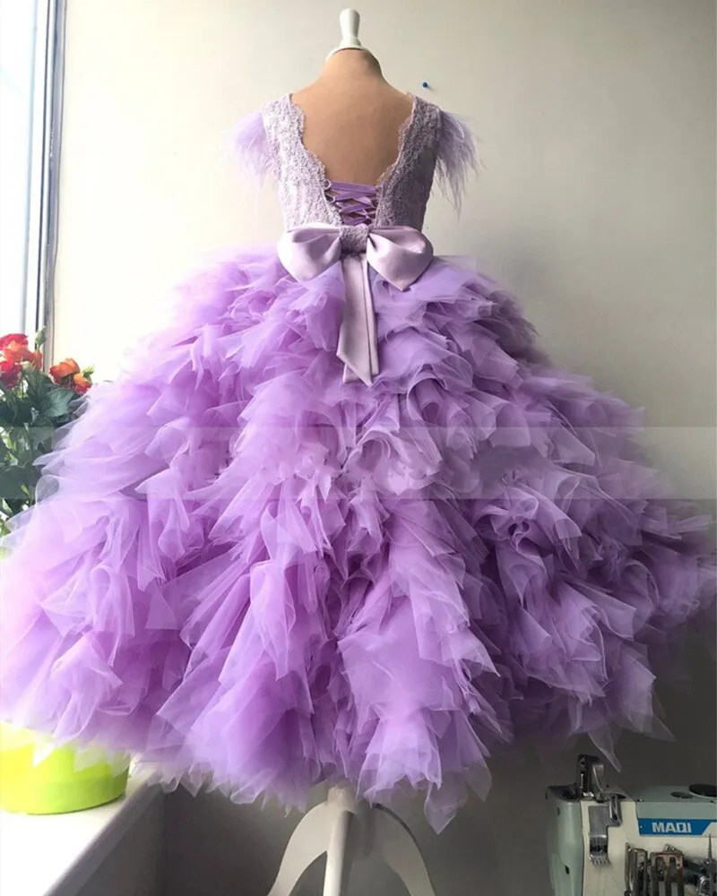 Lavender Lace Tulle Ruffle Flower Girl Dress