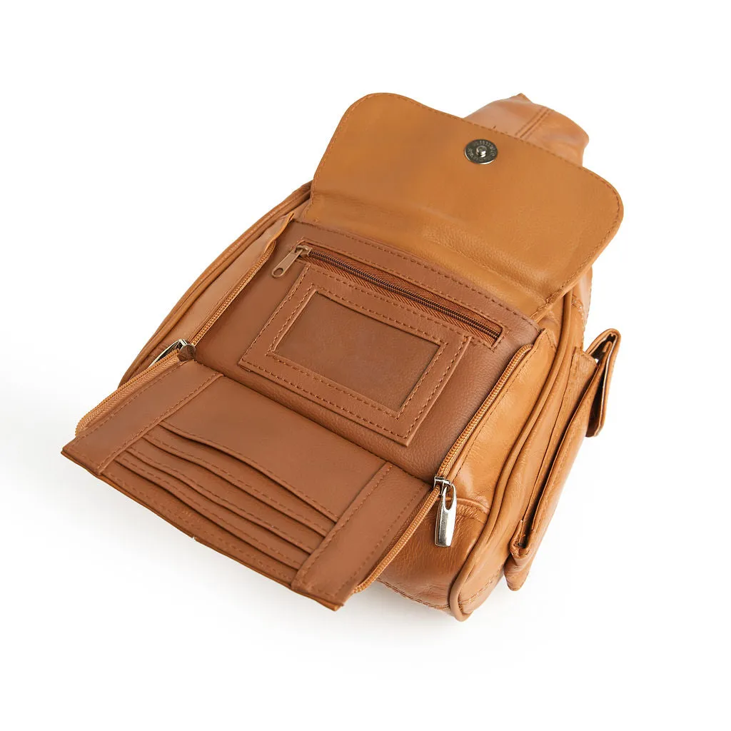 Leather Backpack with Build-in Wallet and Adjustable Straps