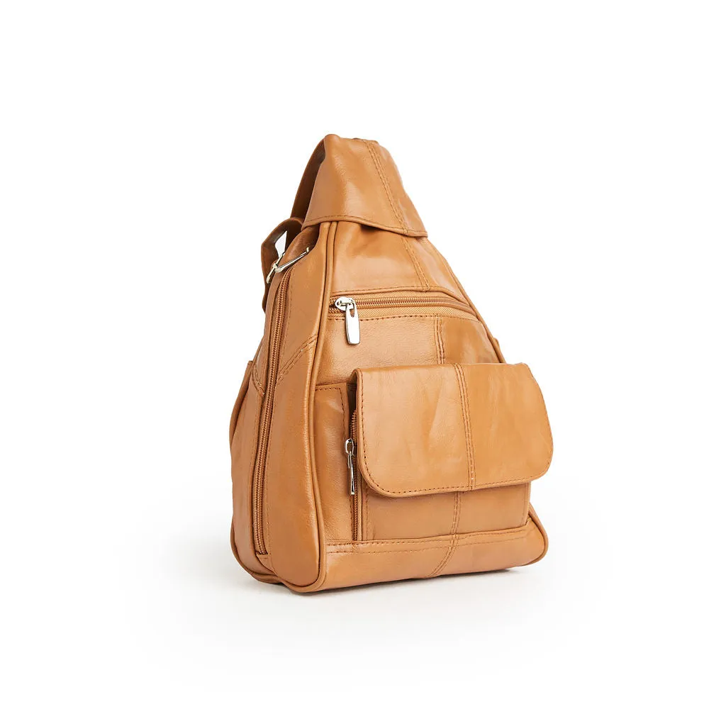 Leather Backpack with Build-in Wallet and Adjustable Straps