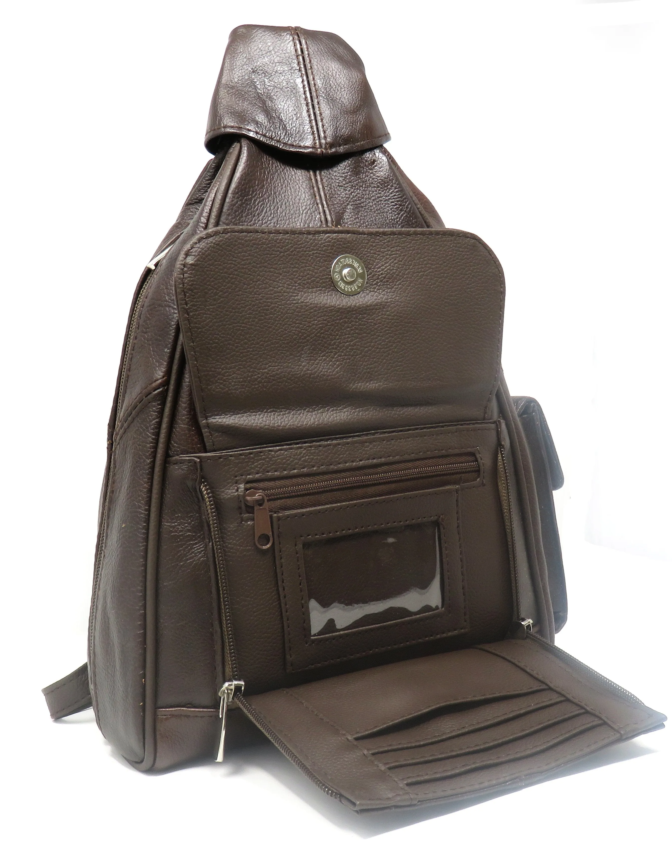 Leather Backpack with Build-in Wallet and Adjustable Straps