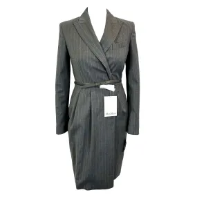 Max Mara Brand New Grey Pinstripe Suiting Wrap Dress XXS