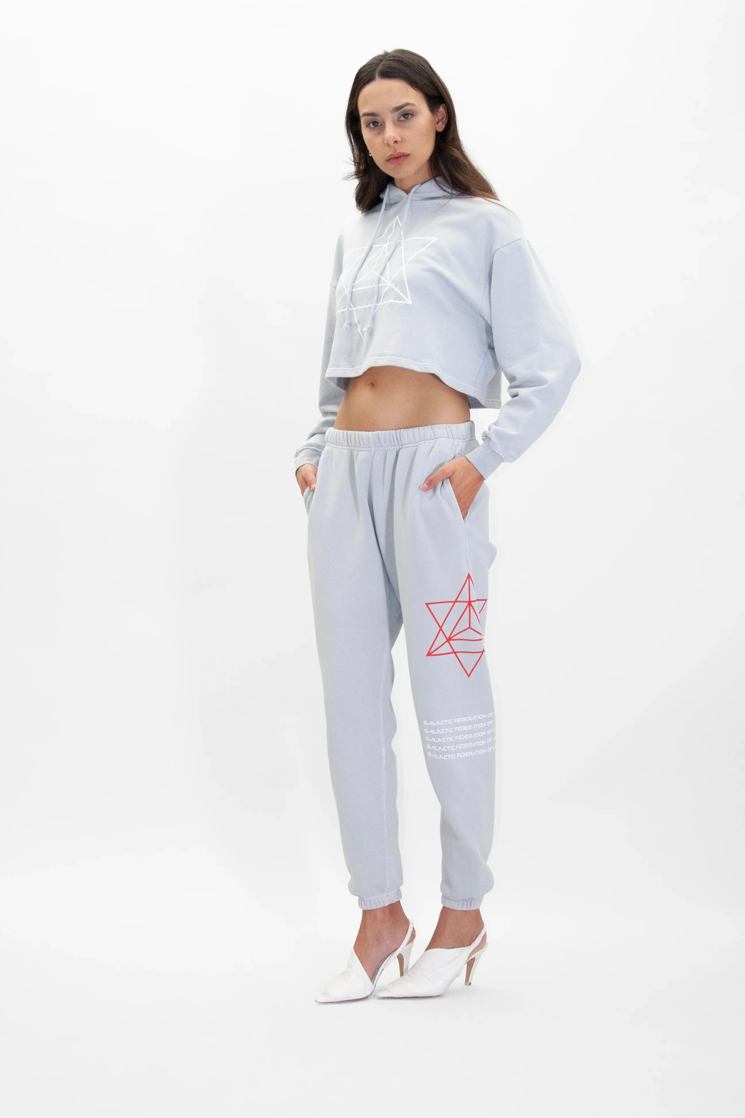 Merkaba Cropped Hoodie in Galactic Gray