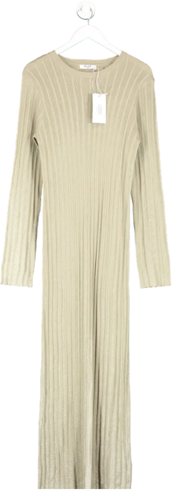 NA-KD Beige X Georgina Lennon Ribbed Detail Knitted Maxi Dress UK L