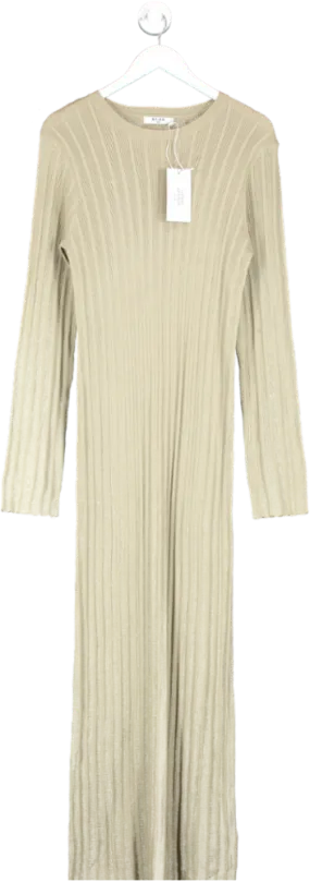 NA-KD Beige X Georgina Lennon Ribbed Detail Knitted Maxi Dress UK L