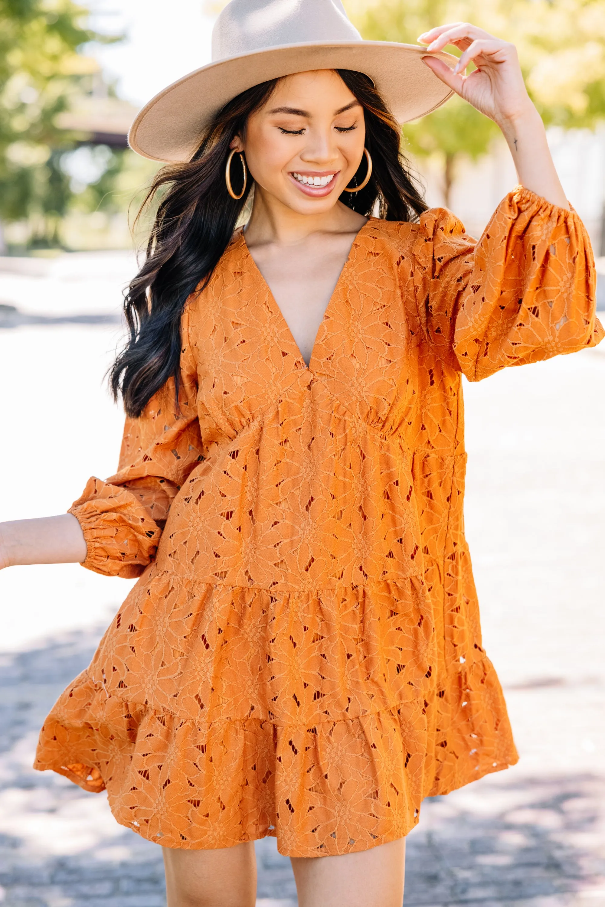 Need You More Rust Orange Lace Babydoll Dress