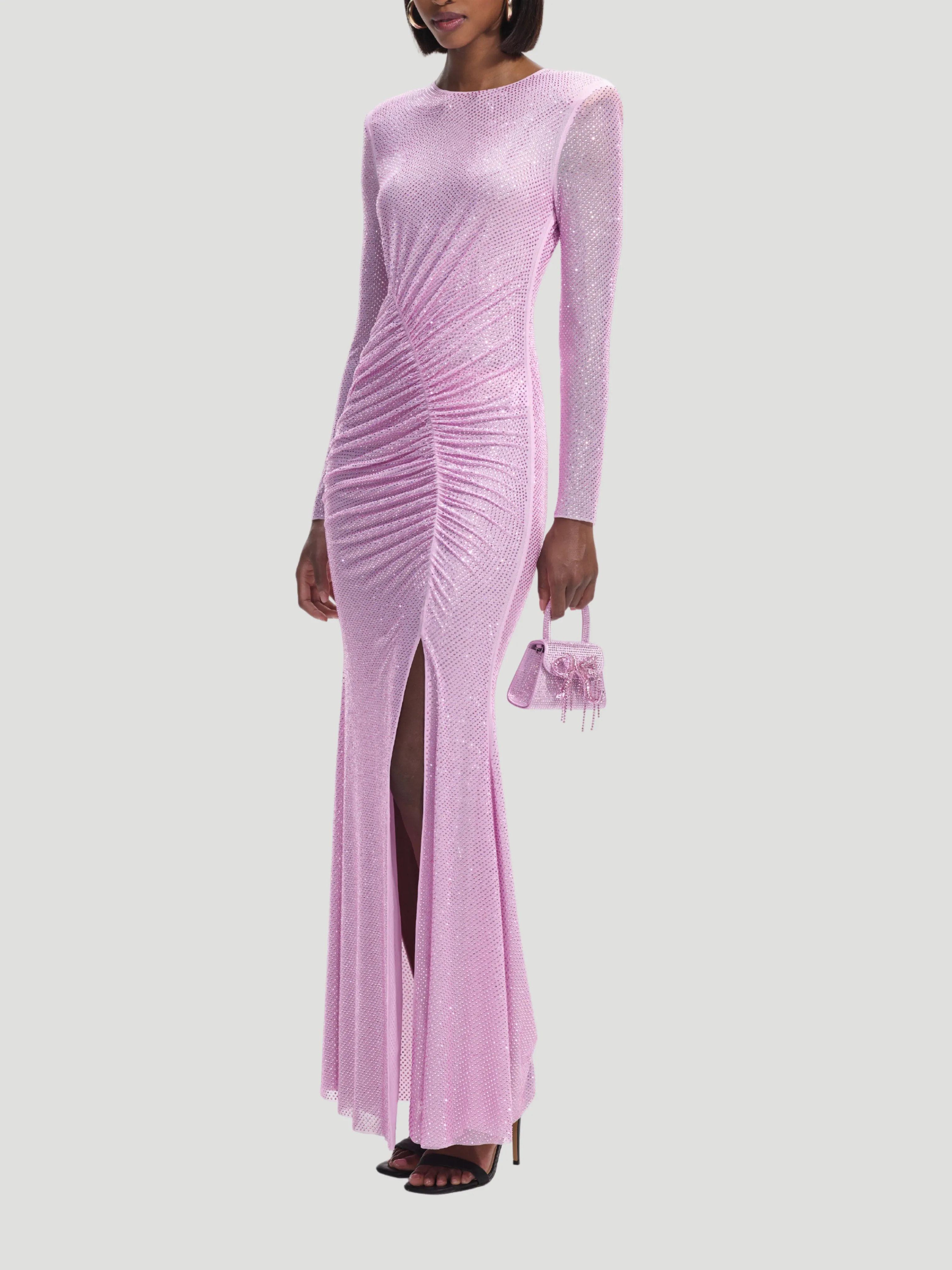 Pink Rhinestone Mesh Maxi Dress