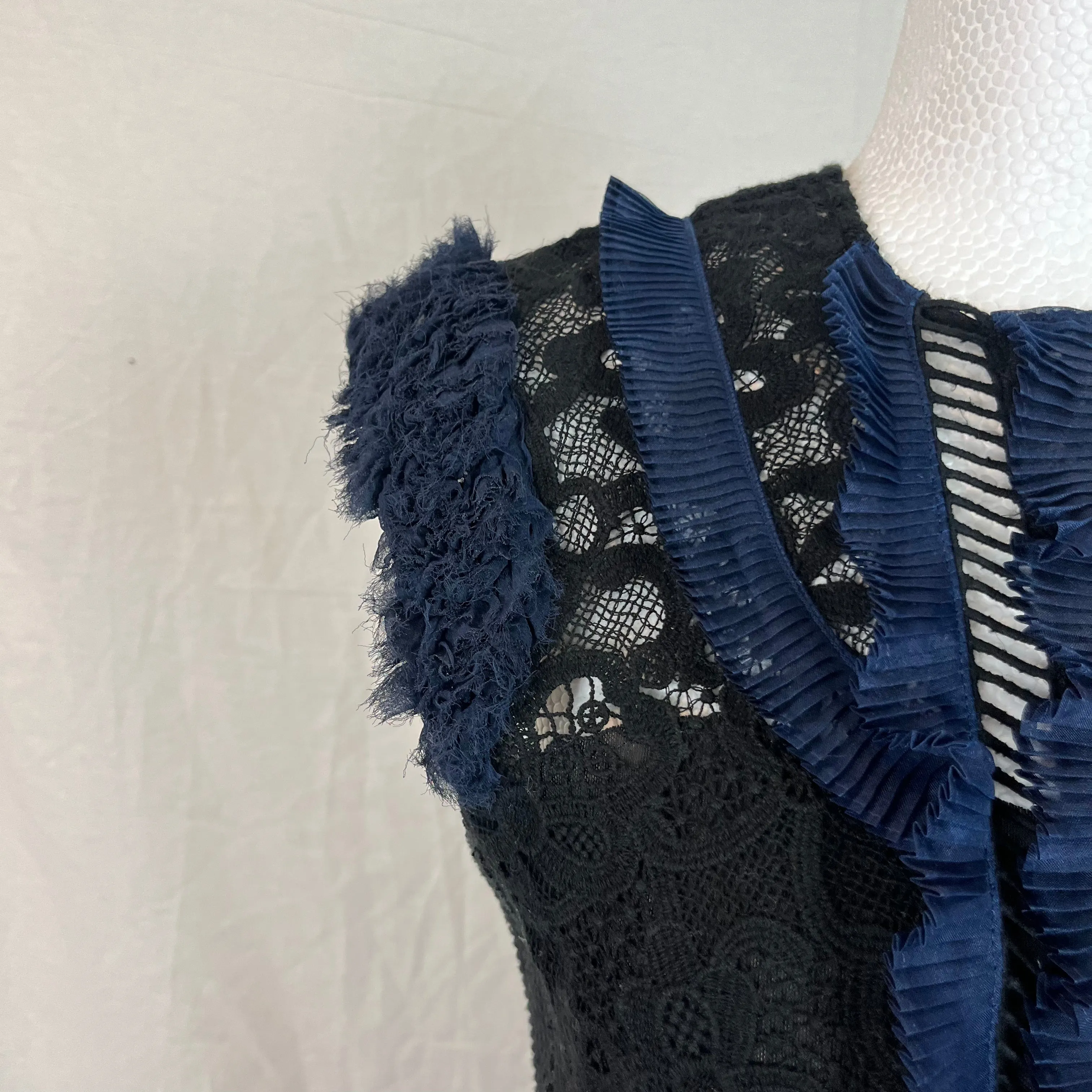 Rebecca Taylor Navy and Black Lace Ruffle Dress XXS