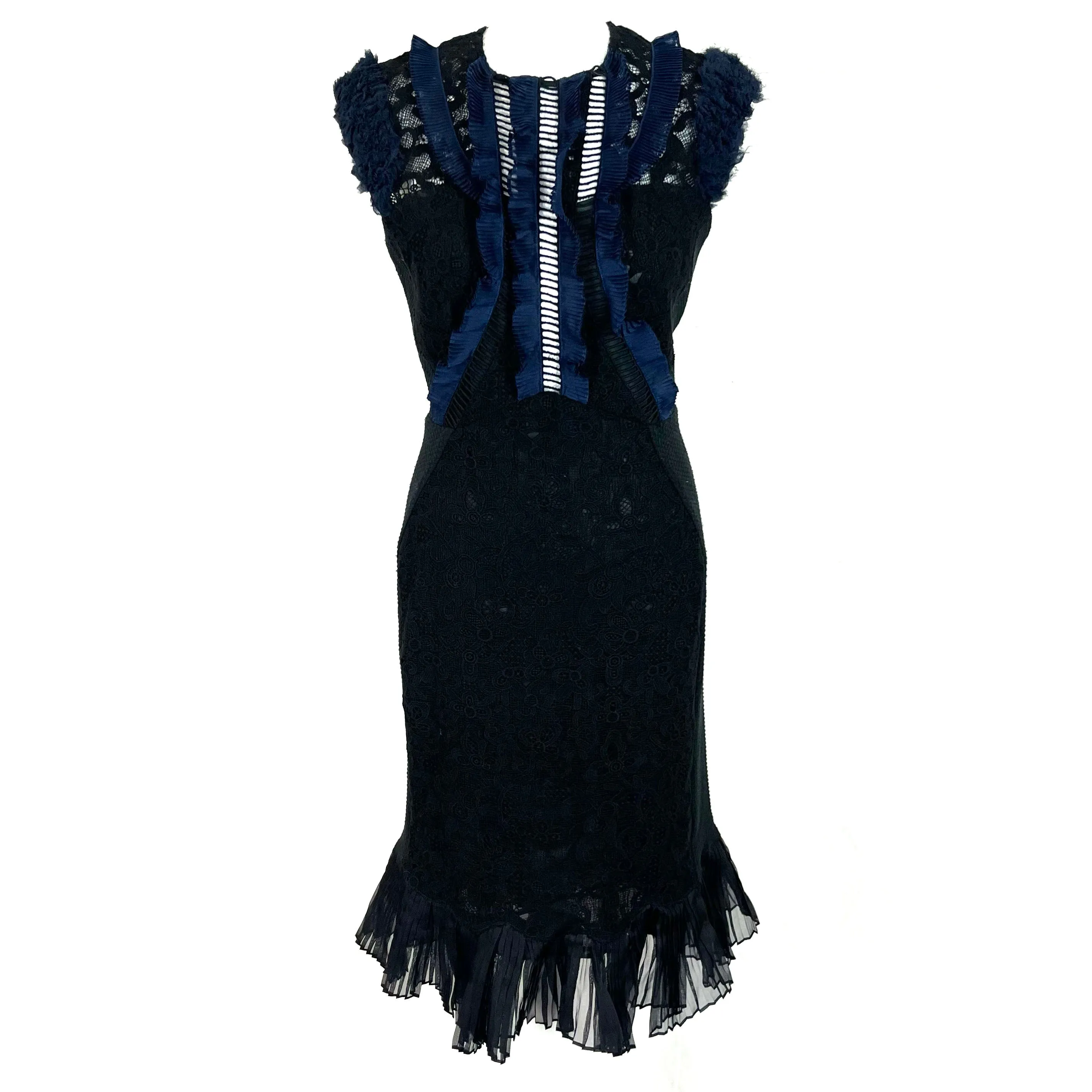 Rebecca Taylor Navy and Black Lace Ruffle Dress XXS