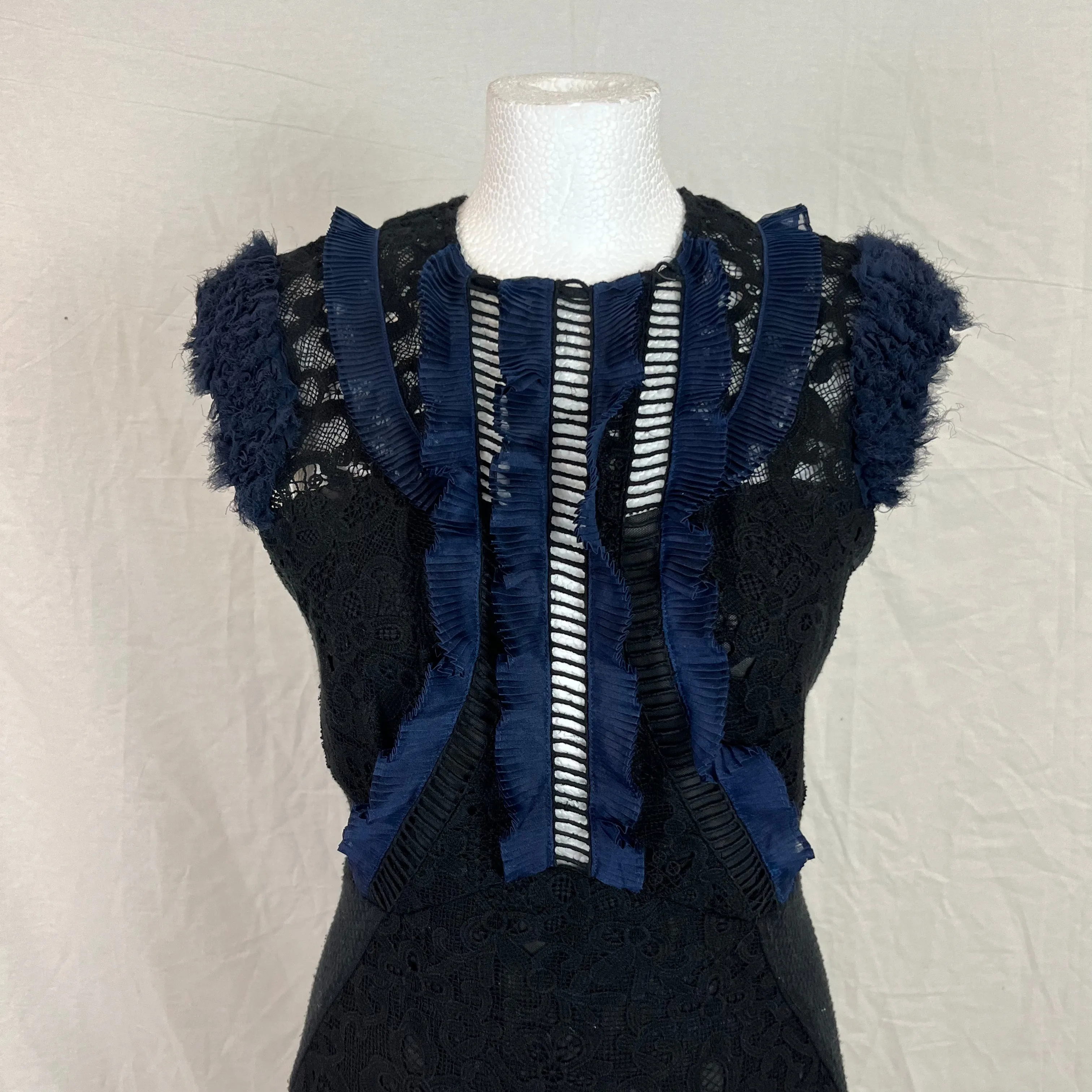 Rebecca Taylor Navy and Black Lace Ruffle Dress XXS