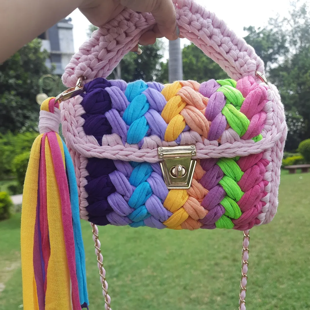 Shiroli Handmade Designer Pink Crush Rainbow Bag