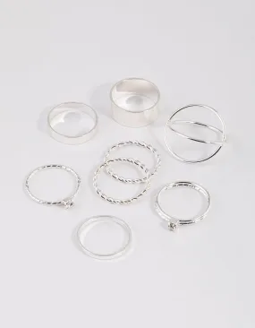 Silver Thick & Diamante Ring 8-Pack