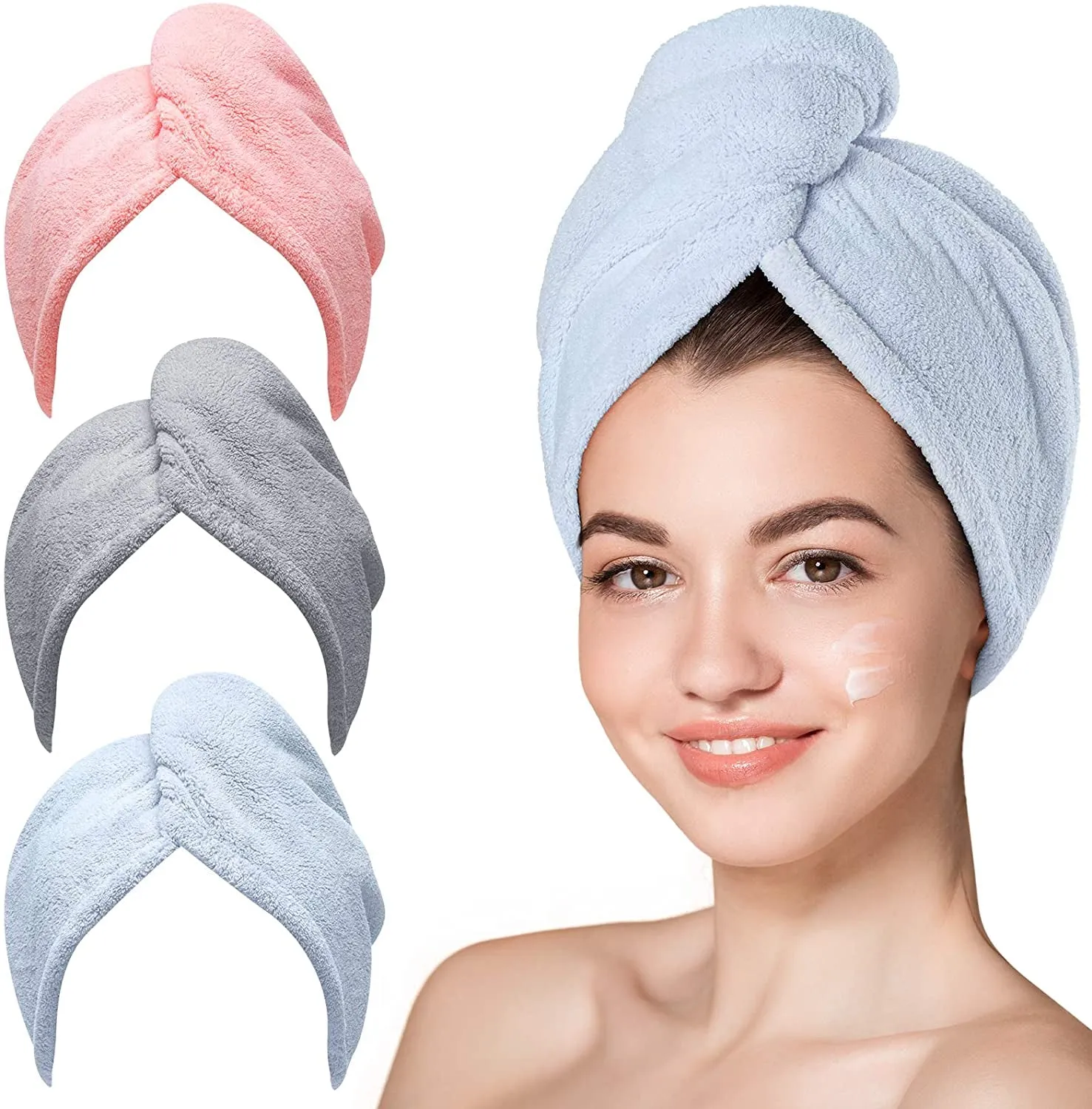 Spring Microfiber Hair Towel, 3 Packs Hair Turbans