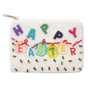 Stone Embellished HAPPY EASTER Message Seed Beaded Mini Pouch Bag