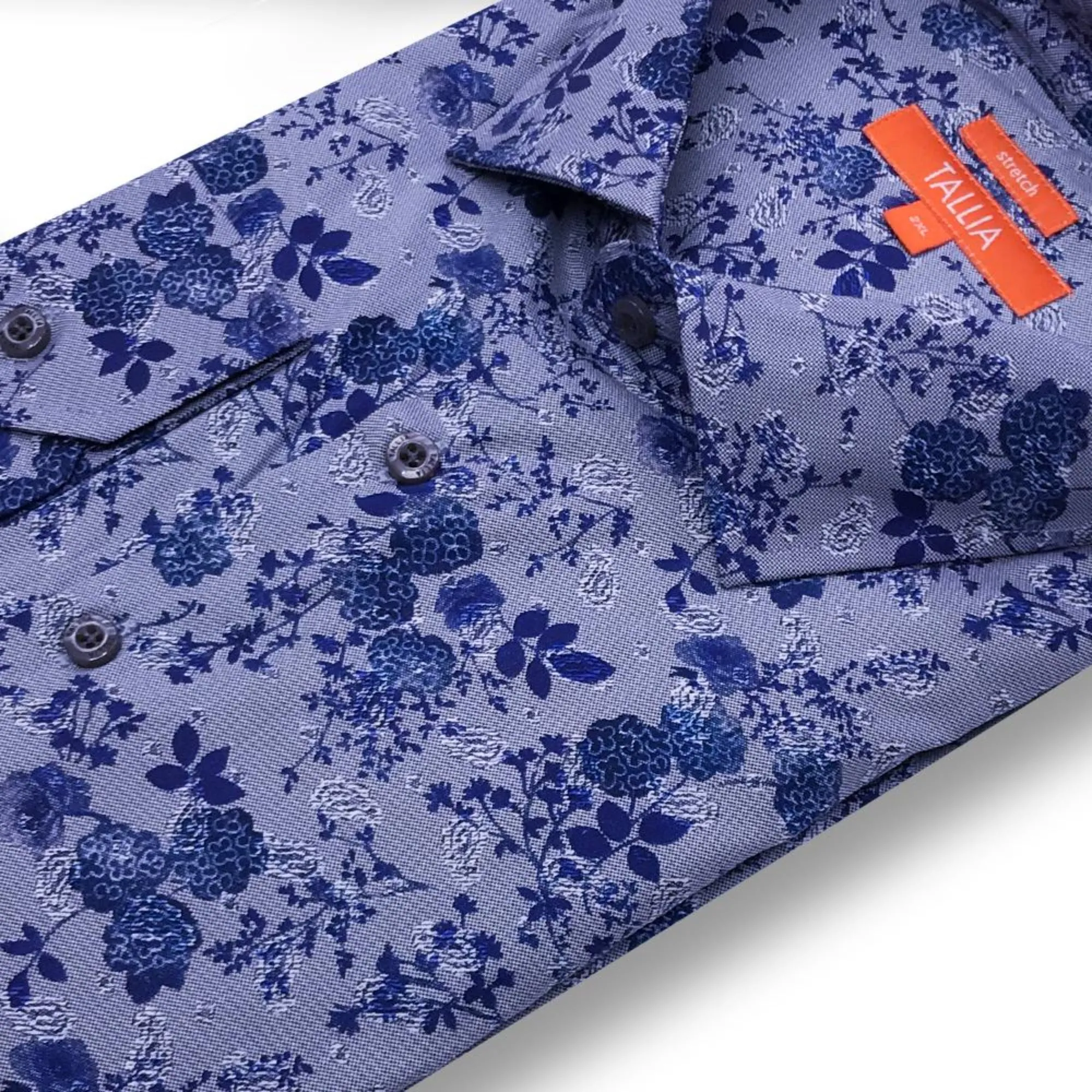 TALLIA BIG AND TALL - MENS FLOWERS - MICRO PAISLEY DRESS SHIRT - INDIGO